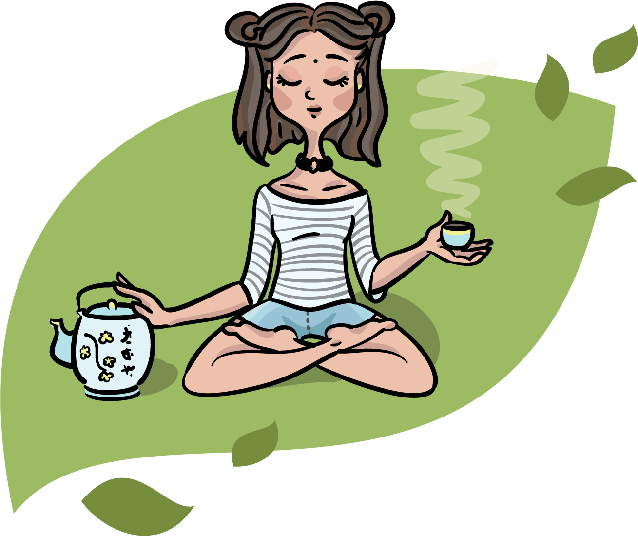 Tea Girl Vector Art - Sitting (1500x1379), Png Download