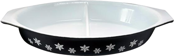 Vintage Pyrex Black Snowflake Divided Casserole In - Pizza Pan (557x557), Png Download