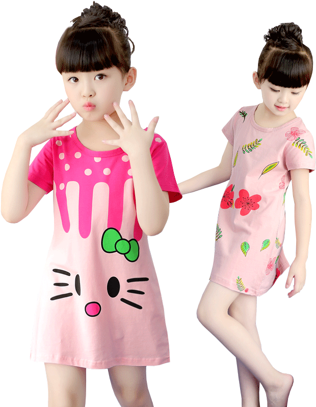 Girls Cotton Nightdress Summer Baby Pajamas Set Thin - Child (800x800), Png Download