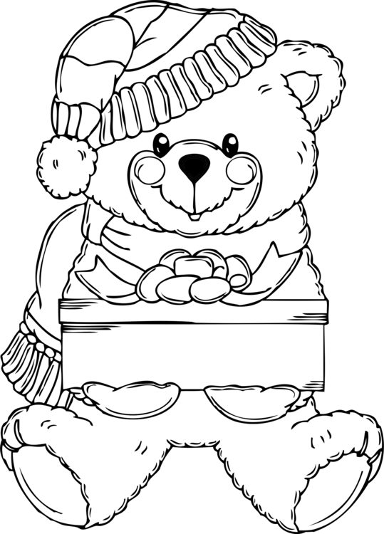 Coloring Book Bear Christmas Greeting & Note Cards - Christmas Teddy Bear Clipart Black And White (539x750), Png Download