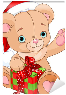 Christmas Teddy Bear Holding Gift Wall Mural • Pixers® - Christmas Day (400x400), Png Download