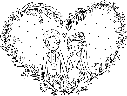 Wedding Heart Coloring Page - Dibujo De Una Pareja Casandose (600x470), Png Download