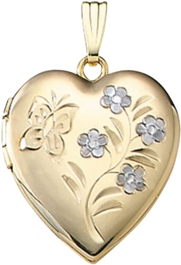 Butterfly Floral Gold Locket - Solid 14k Yellow Gold Heart Locket Necklace (400x400), Png Download