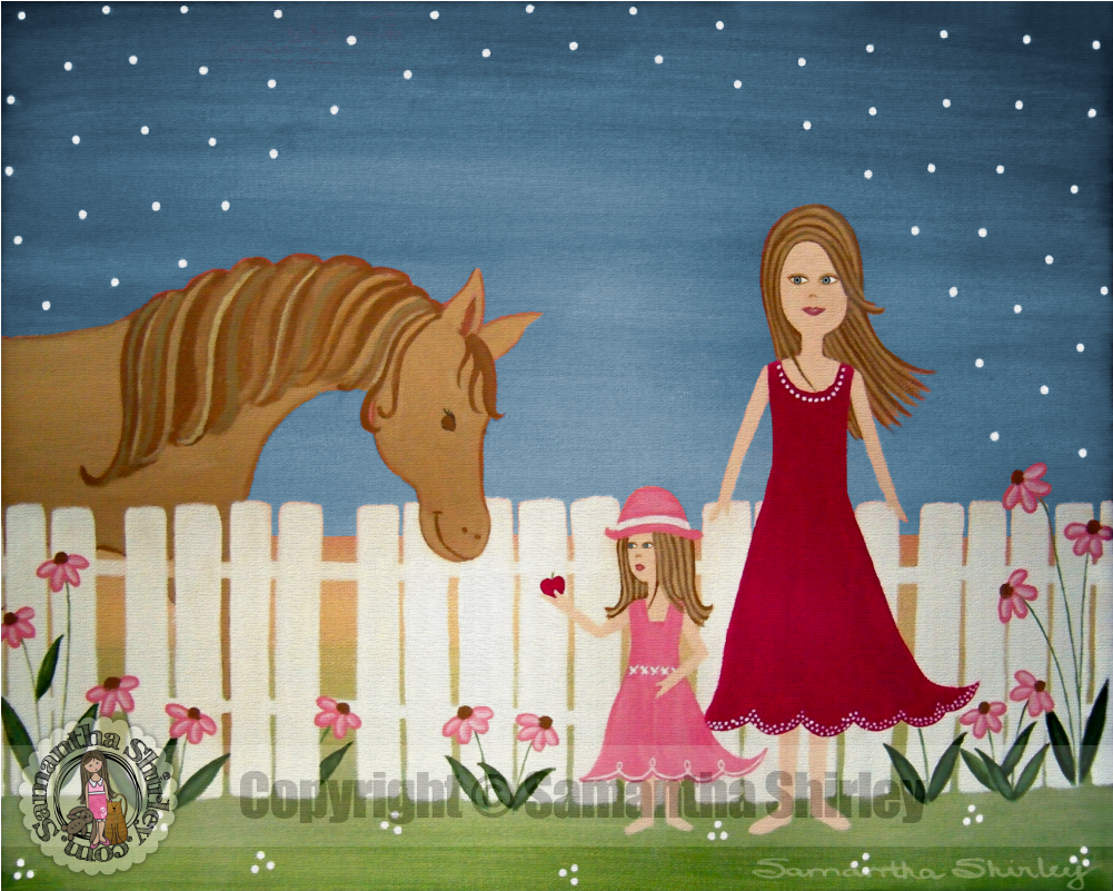 Kids Art Print Of Mother Daughter Horse Painting - Child (1000x1000), Png Download
