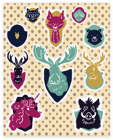 Fantasy And Woodland Faux Taxidermy Animals Sticker/decal - Sticker (484x484), Png Download