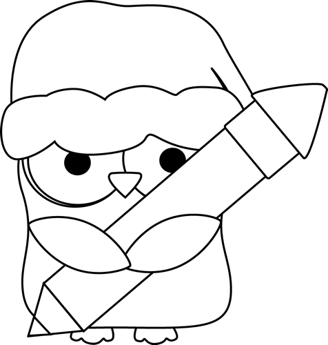 Black And White Black And White Christmas Owl Holding - Clip Art (476x500), Png Download