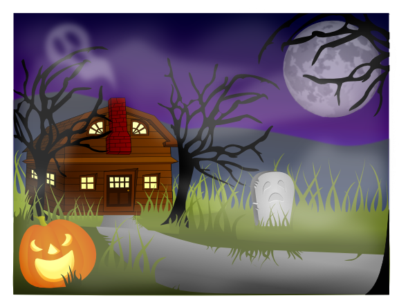Cartoon Halloween House Pumpkin (600x450), Png Download