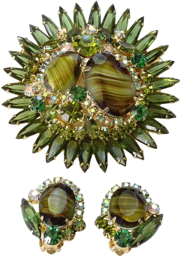Juliana Emerald Green Rhinestone Starburst Brooch Earrings - Redroselady Juliana Emerald Green Rhinestone Starburst (527x527), Png Download