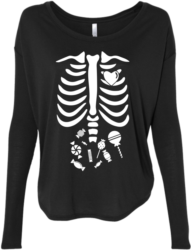 Muggies Rib Bone Candy Tummy Halloween Skeleton Funny - Skeleton Shirt With Baby (703x1024), Png Download