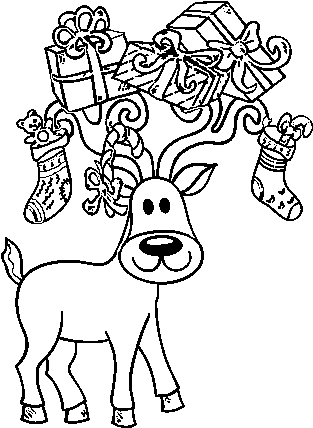 Dibujo De Reno Con Regalos De Navidad Para Colorear - Desenhos Renas De Natal (600x470), Png Download