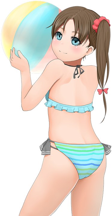 Moe, Cute, Woman, Girls, Women, Swimsuit, Bikini - Cute Swimsuit Anime Girls (531x720), Png Download