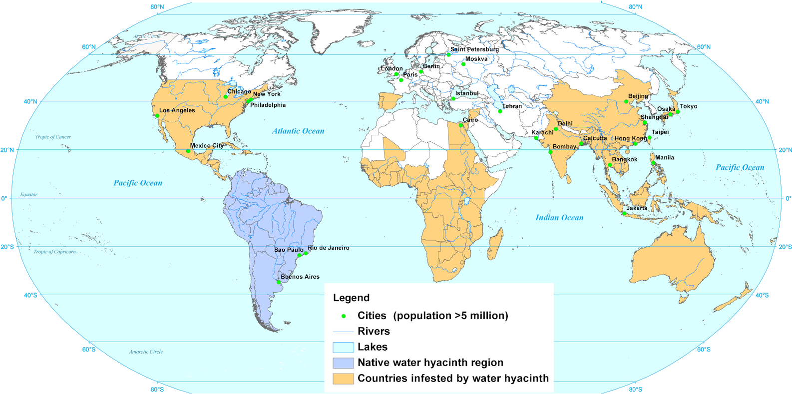 Where Is Water Hyacinth Found - Water Hyacinth Invasive Map (1600x798), Png Download