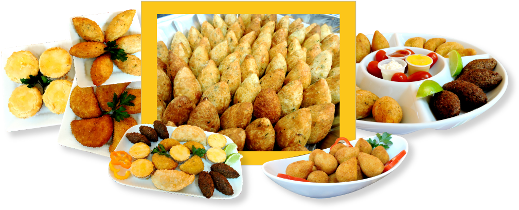Coxinha, Kibe, Bolinho De Bacalhau, Bolinha De Queijo, - Pastel E Coxinha Png (1033x457), Png Download