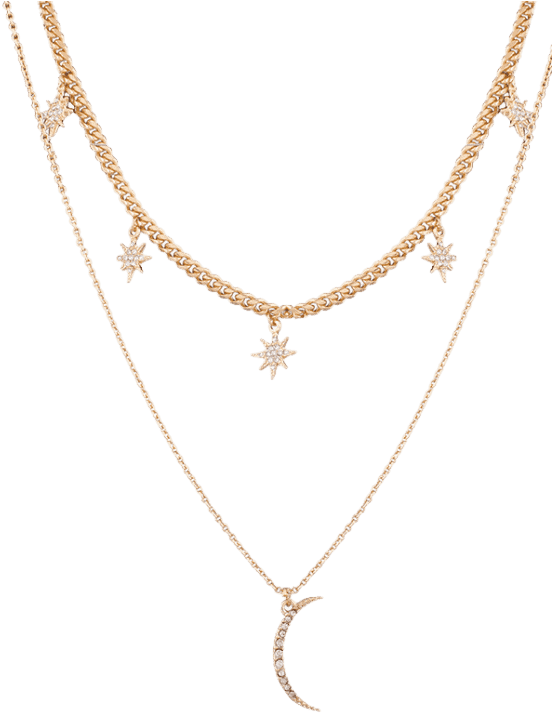 Rhinestone Moon Sun Layered Pendant Necklace Golden - Rhinestone Moon Sun Layered Pendant Necklace. (558x744), Png Download