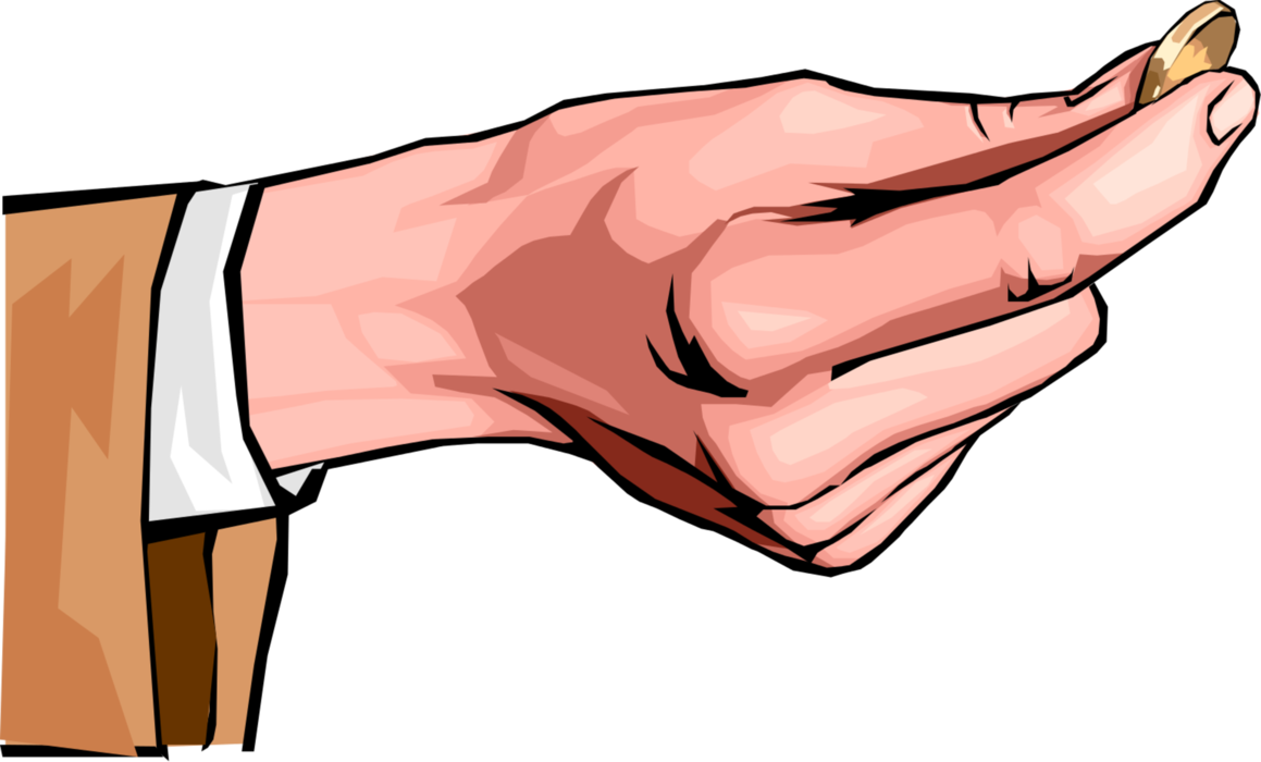 Vector Illustration Of Hand Holding Cash Currency Money - Hand With Coin (1159x700), Png Download