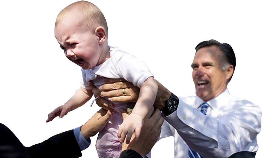 Mitt Romney Handing A Crying Baby - Baby (866x522), Png Download