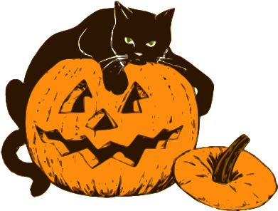 Clipart Of Children Decorating Their House For Halloween - Halloween Cat Png (400x323), Png Download