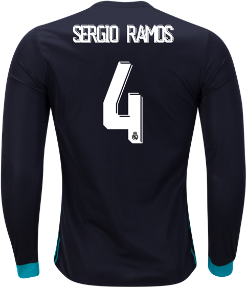 Free Shipping 2017/18 Sergio Ramos 4 Long Sleeve Black - Real Madrid Away Long Sleeve 18 19 (600x600), Png Download