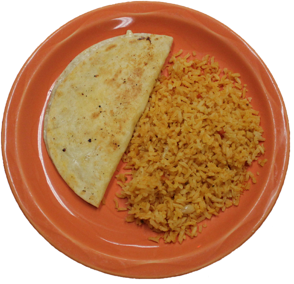 One Cheese Quesadilla And Rice - Paratha (610x584), Png Download