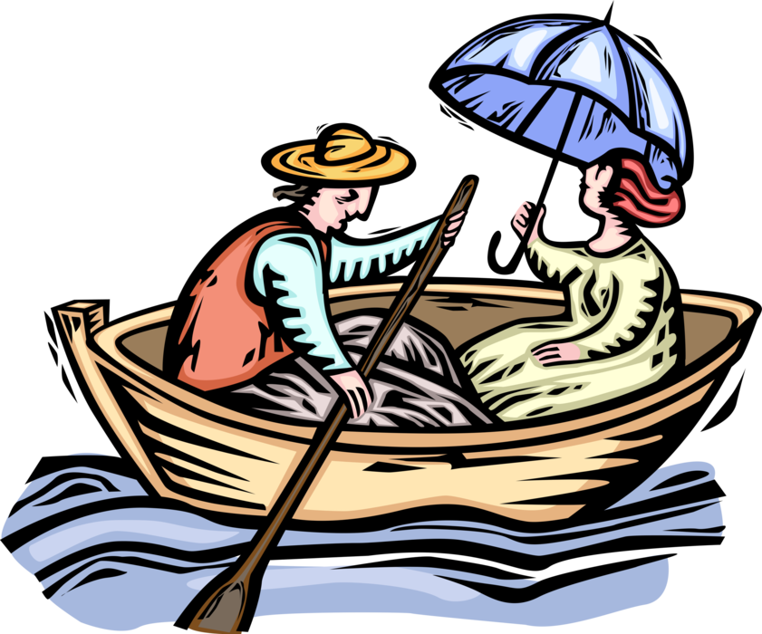Vector Illustration Of Romantic Couple Enjoy Boat Ride - Man Rowing Boat Clipart (841x700), Png Download