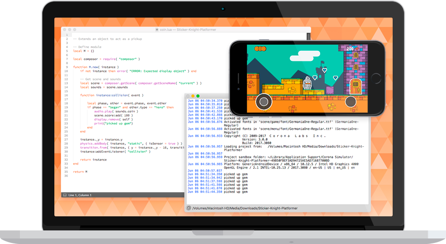 Image From Corona Website - Corona Sdk (886x485), Png Download