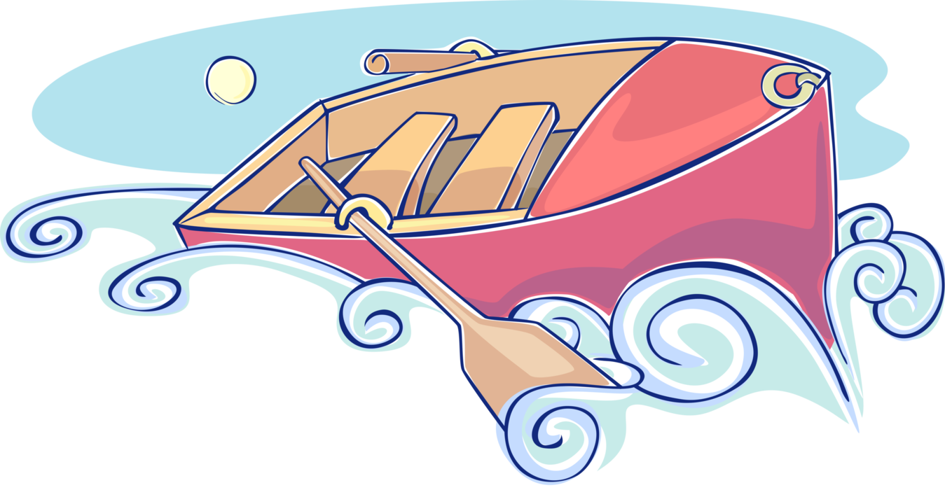 Vector Illustration Of Rowboat Or Row Boat Watercraft (1349x700), Png Download