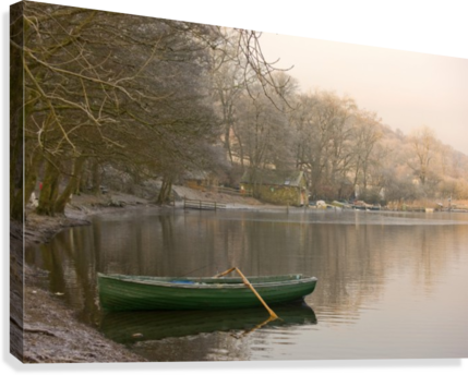 Rowboat Sitting At The Shore Of A Lake, Cumbria, England - Lake With Row Boat (429x344), Png Download