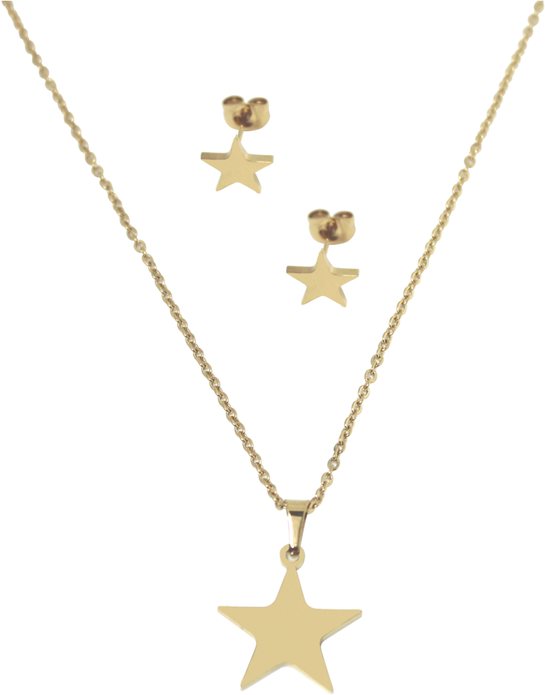 Juego Collar Y Aretes Dorado Estrellas $ - Necklace (801x1024), Png Download