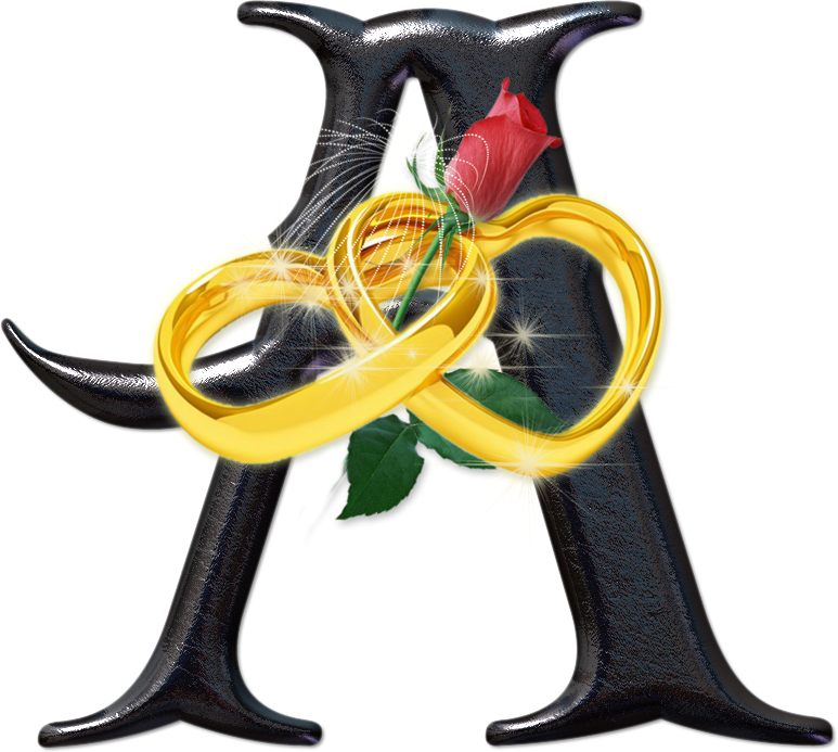 Alfabeto Negro Con Corazones Dorados Y Rosa Roja - Alfabeto Gotico A Png (773x693), Png Download