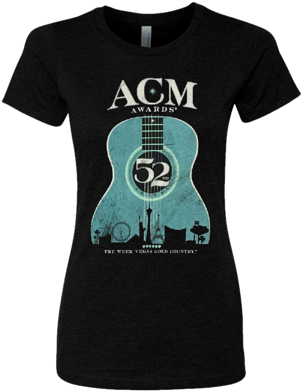 52nd Academy Of Country Music Ladies Black Teal Guitar - T-shirt (792x783), Png Download