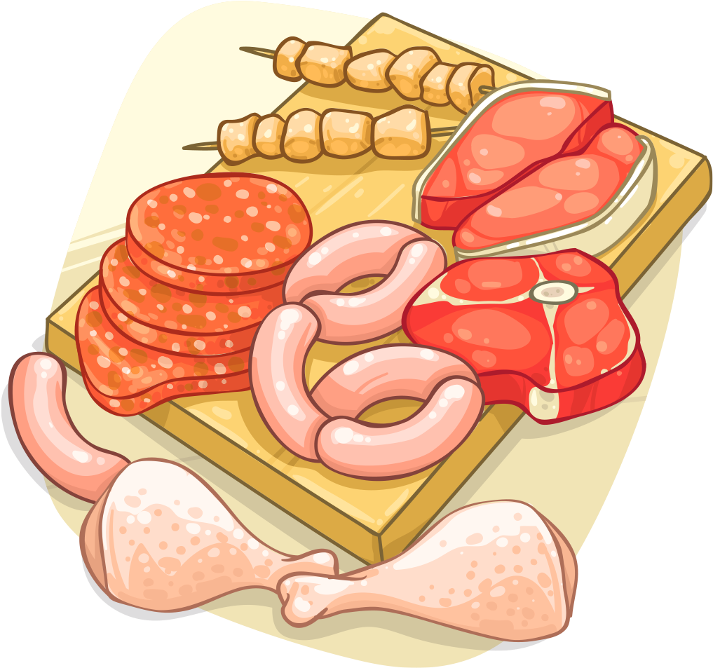 Raw Meat Bbq - Raw Food Cartoon Png (1024x1024), Png Download