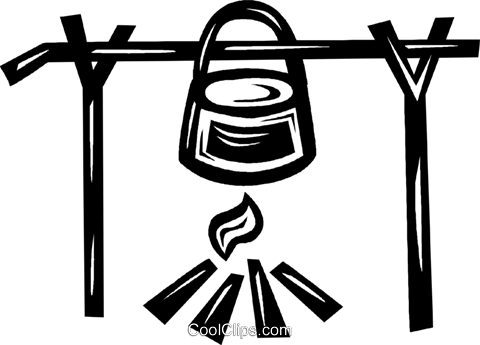 Cooking Pot On An Open Fire - Cooking Over Fire Vector (480x345), Png Download