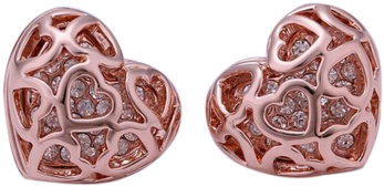 18k Gold Plated Rhinestone Hollow Heart Jewellery Set - 18k Rose Gold Gf Lab Diamond Heart Charm Women Men (380x380), Png Download