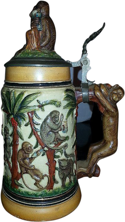 German 1890's Monkey Animals Beer Stein - Beer Stein (738x738), Png Download