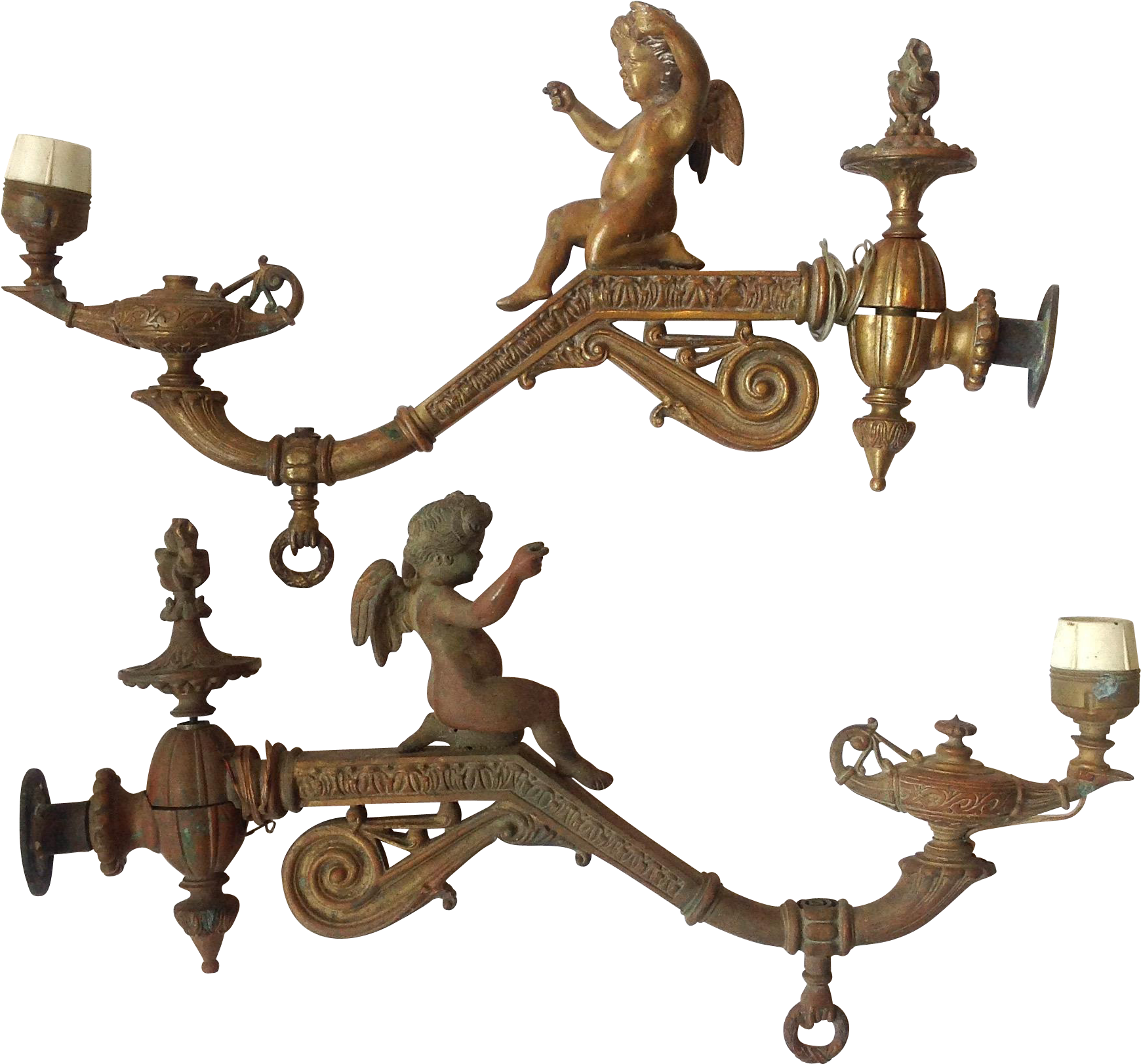 Antique Cherub Gas Sconces Aladdin's Lamp Victorian - Sconce (1739x1739), Png Download
