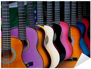 Row Of Multi-colored Mexican Guitars Pixerstick For - Guitar (400x400), Png Download