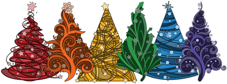 Six Rainbow-colored Abstract Christmas Trees - Christmas Tree Post Card (800x800), Png Download