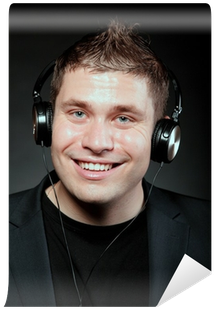 Young Man With Headphones Listening To Music Wall Mural - Music (400x400), Png Download