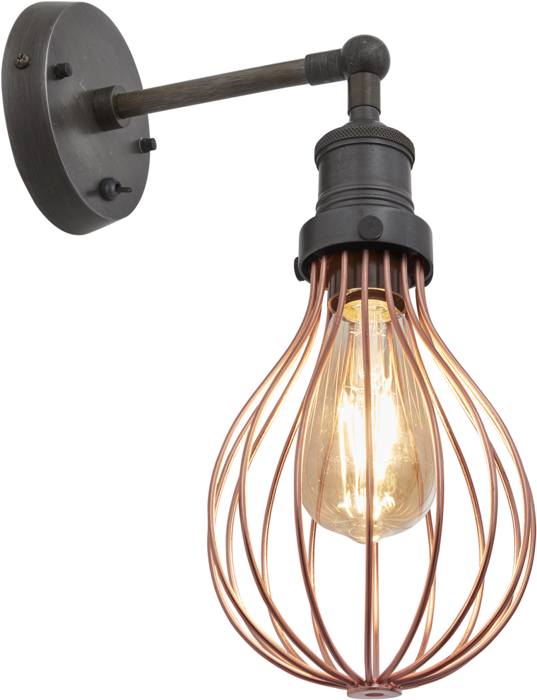 Brooklyn Balloon Cage Wall Light - Industville Brooklyn Vintage Antique Ribbed Glass Retro (1600x1067), Png Download