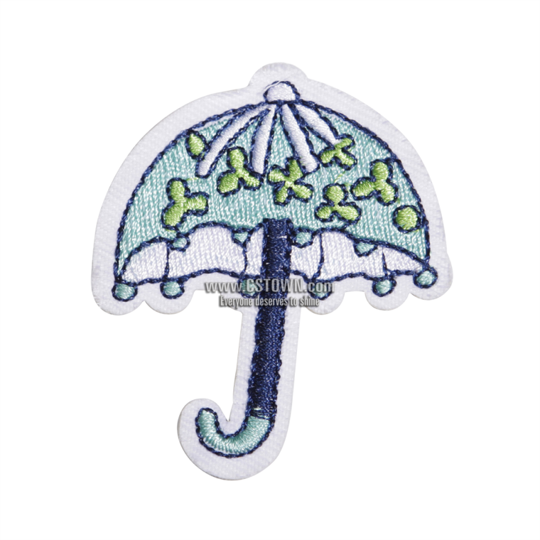 Cartoon Blue Umbrella Embroidered Patch - Cross-stitch (780x780), Png Download