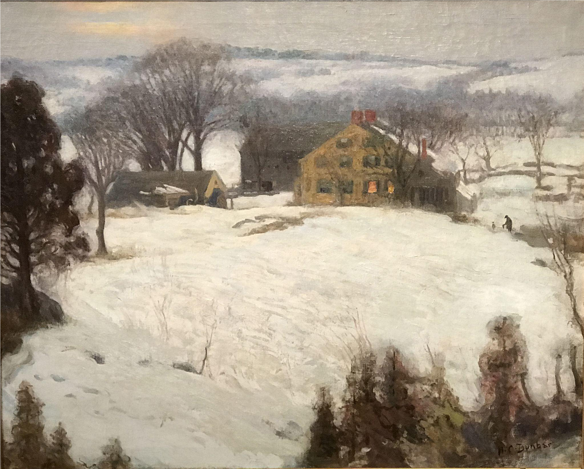 A Fine Winter Landscape With Figures Done By American - Oil Painting (2048x2048), Png Download