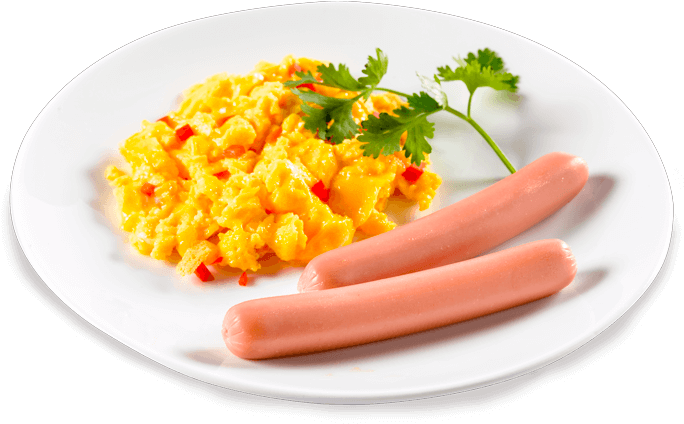 Huevos Revueltos Y Salchichas De Pollo Delichicks - Cervelat (752x502), Png Download