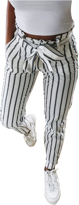 Pantalones Ruth - Blanco - Trouser Stripe Women (389x692), Png Download