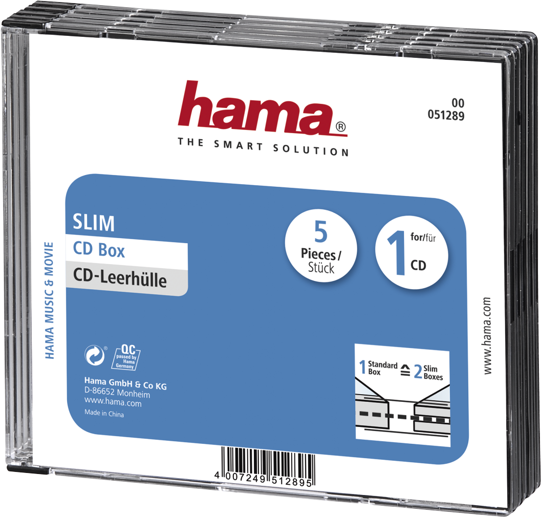 Slim Cd Jewel Case, Pack Of 5, Transparent/black - Hama 25 Slim Cd Jewel Cases (1100x1100), Png Download