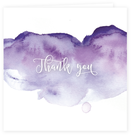 Pink Watercolour Thank You Card Purple - Purple Thank You (435x448), Png Download