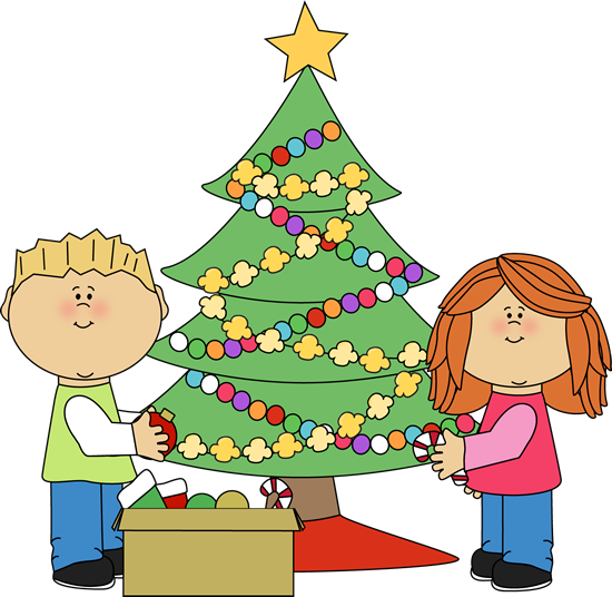 Kids Decorating A Christmas Tree Clip Art - Decorate Christmas Tree Clipart (550x536), Png Download