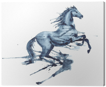 Wet Watercolor Rearing Up Horse With Ink Blots And - Horse Blowing In Wind (400x400), Png Download
