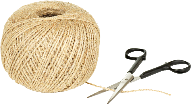 A Ball Of Beige Yarn And A Pair Of Scissors With Black - Yarn (665x363), Png Download