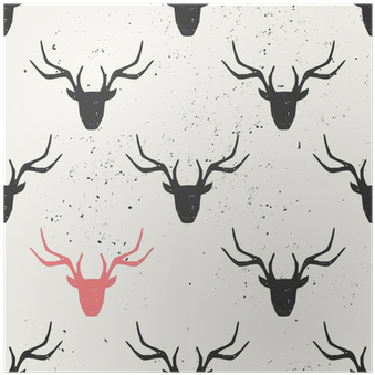 Deer Head Silhouette Seamless Pattern Poster • Pixers® - Reindeer With Ornaments - Tote Bags (400x400), Png Download