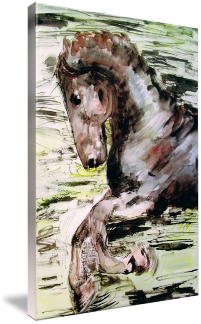 "the Horse Watercolor Ink By Ginette" By - Painting (404x650), Png Download
